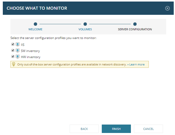 Choose the server configuration profile types you want to monitor